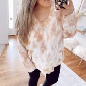 Aerie V-Neck Tie-Dye Knit Sweater - Cream & Tan Sz M